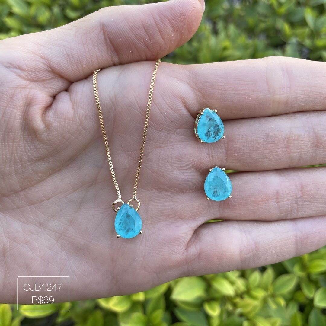 Conjunto Gota 8x10 Fusion Azul Dourado